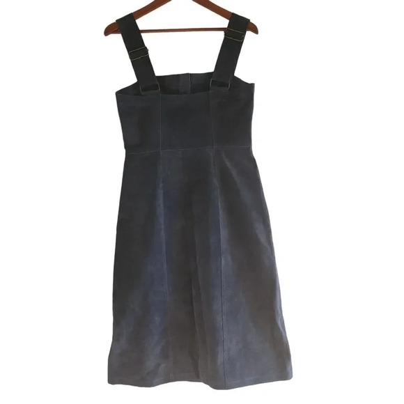 New $228 Free People Women's Blue Mini Dress 100% Cow Leather Button Dow… - Picture 2 of 9